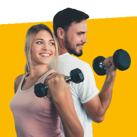 Frau und Mann beim Krafttraining mit Hanteln